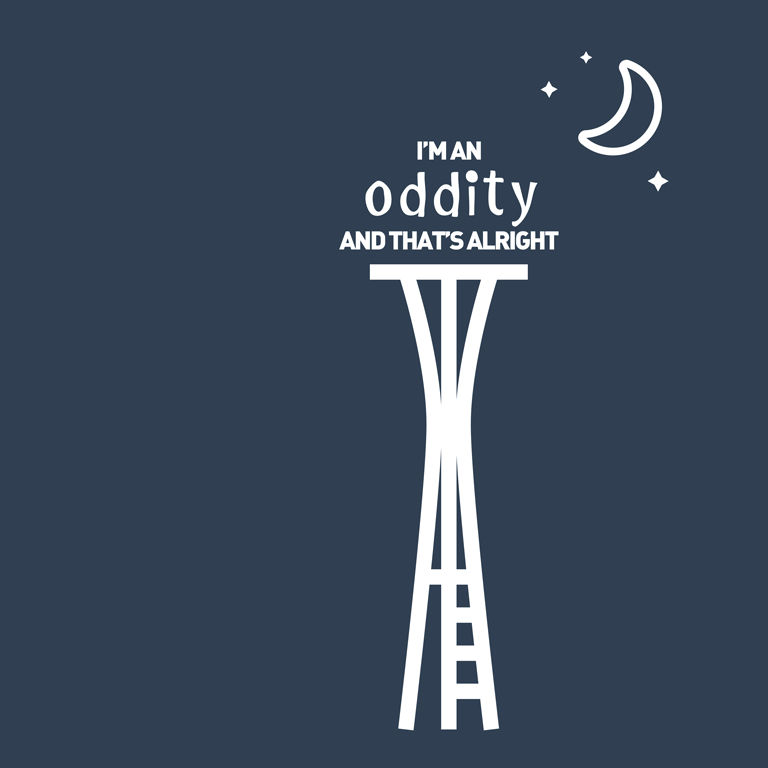 Shirt design of Space Needle made with song lyrics